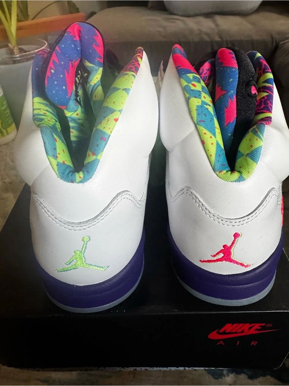 Air Jordan retro 5 men’s Sneakers with Black, Purple & Neon Green Accents